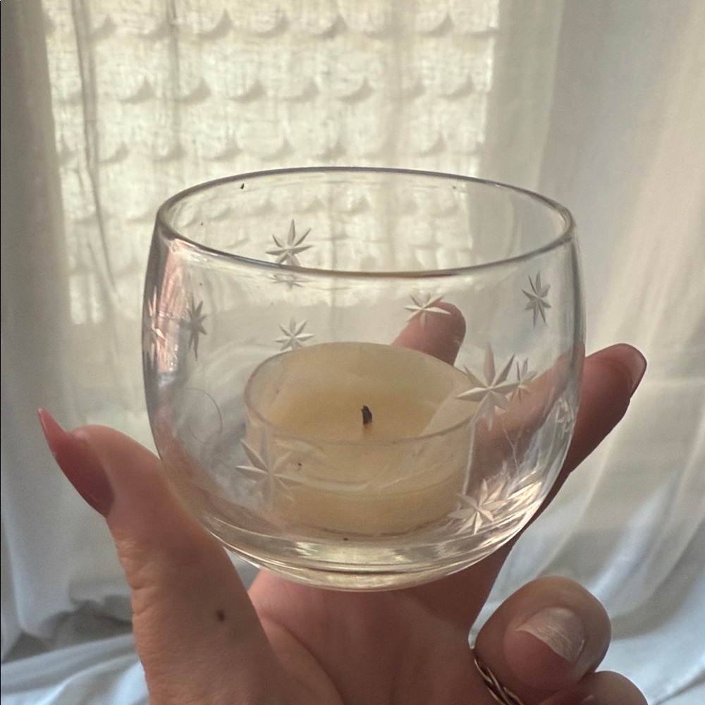 Star-Etched Clear Glass Tealight Holder